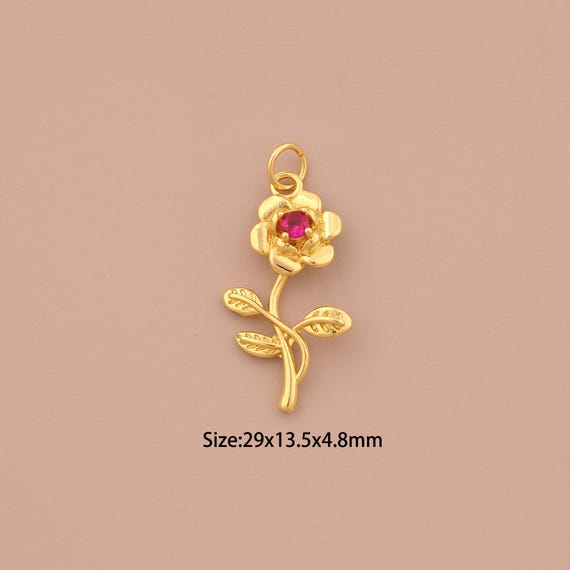 18K Gold Rose Charms,CZ Pave Flower Charms Pendants,Rose Charm for DIY Jewelry Making Supply