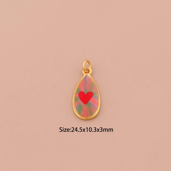 18K Gold Water Drop Charms,Enamel Tear Drop Charms Pendants,Heart Charm for DIY Jewelry Making Supply