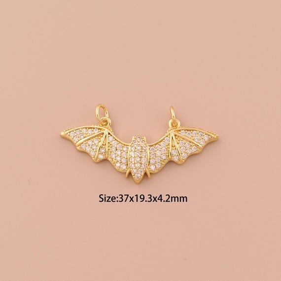 18K Gold Bat Charms,CZ Pave Minimalist Charms Pendants,Bat Charm for DIY Jewelry Making Supply