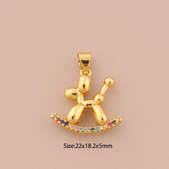 18K Gold Rocking Dog Charms,CZ Pave Rocking Dog Charms Pendants,Rocking Dog Charm for DIY Jewelry Making Supply