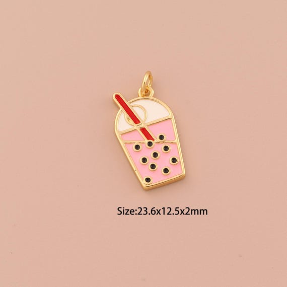 18K Gold Milk Tea Charms,Minimalist Charms Pendants,Enamel Milk Tea Charm for DIY Jewelry Making Supply