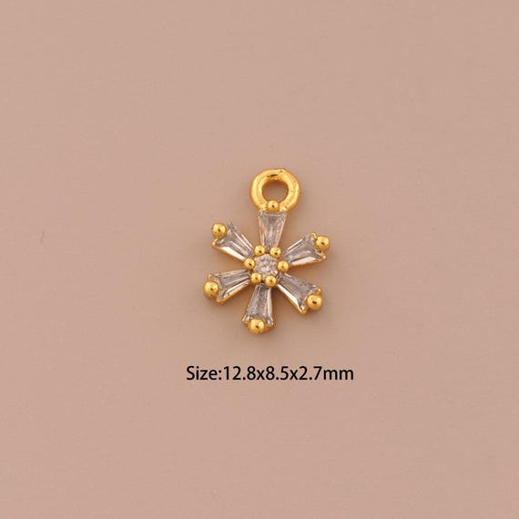 18K Gold Mini Flower Charms,CZ Pave Plant Charms Pendants,Flower Charm for DIY Jewelry Making Supply