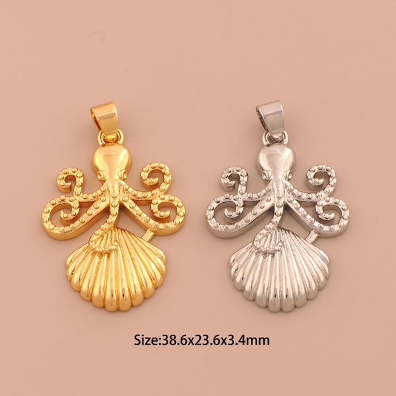 18K Gold Octopus Shell Charms,Oyster Charms Pendants,Marine Life Charm for DIY Jewelry Making Supply