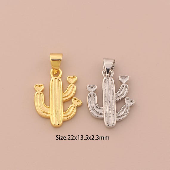 18K Gold Cactus Charms,Heart Charms Pendants,Cactus Charm for DIY Jewelry Making Supply