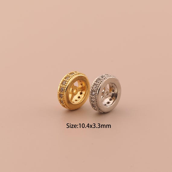 18K Gold Flat Spacer Bead,CZ Pave Minimalist Bead,Round Bead for DIY Jewelry Making Supply
