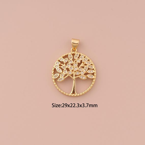 18K Gold Tree of Life Charms,CZ Pave Minimalist Charms Pendants,Tree of Life Charm for DIY Jewelry Making Supply