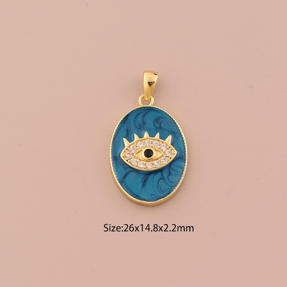18K Gold Evil Eye Charms,CZ Pave Devil Eye Charms Pendants,Enamel Oval Charm for DIY Jewelry Making Supply