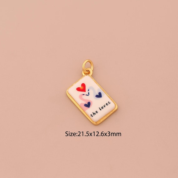 18K Gold Swan Charms,Enamel Heart Charms Pendants,Square Charm for DIY Jewelry Making Supply