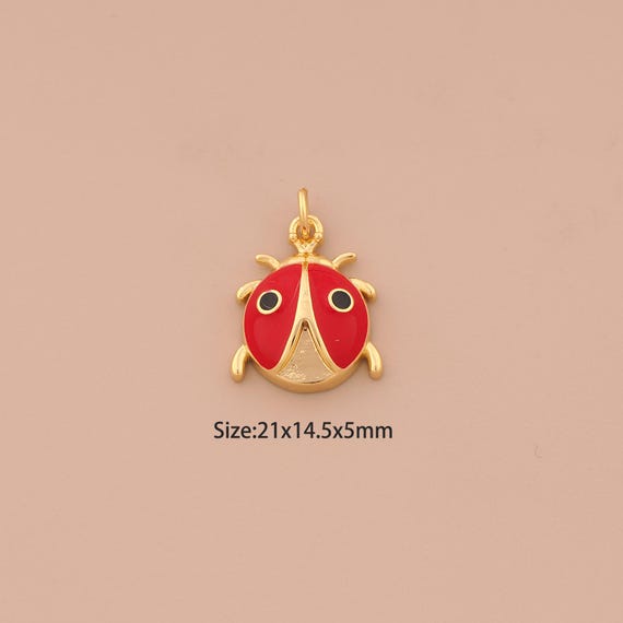 18K Gold Ladybug Charms,Enamel Insect Charms Pendants,Ladybug Charm for DIY Jewelry Making Supply