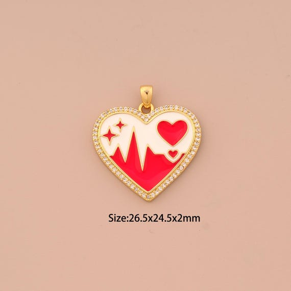 18K Gold Heart Charms,CZ Pave Heart Charms Pendants,Enamel Heart Charm for DIY Jewelry Making Supply