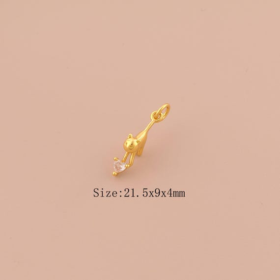 18K Gold Cat Charms,CZ Pave Animal Charms Pendants,Cat Charm for DIY Jewelry Making Supply