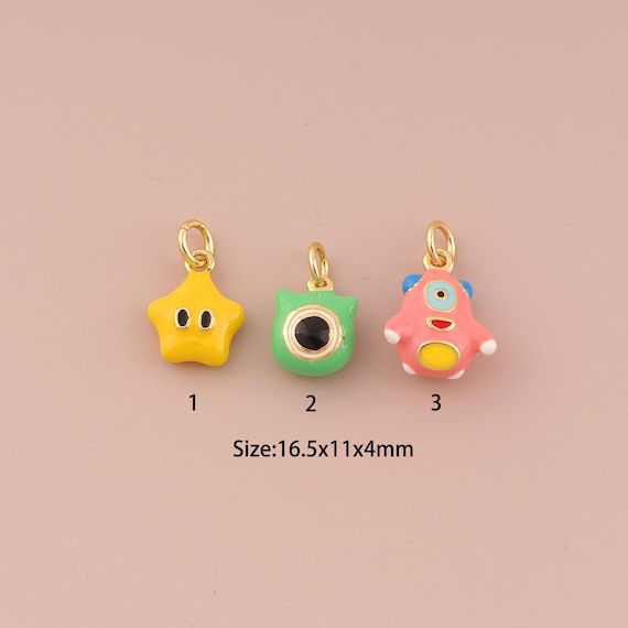 18K Gold Doll Charms,Enamel Minimalist Charms Pendants,Doll Charm for DIY Jewelry Making Supply