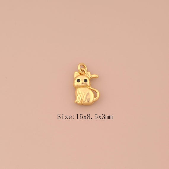 18K Gold Cat Charms,Animal Charms Pendants,Cat Charm for DIY Jewelry Making Supply