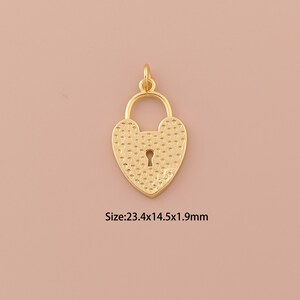 18K Gold Heart Charms,Minimalist Charms Pendants,Lock Charm for DIY Jewelry Making Supply