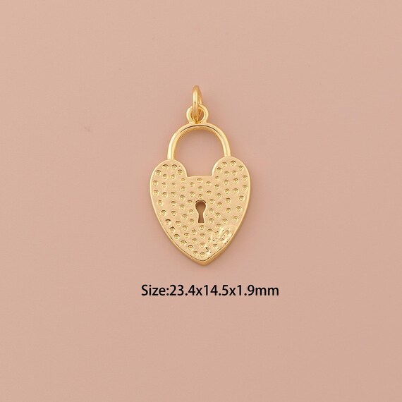 18K Gold Heart Charms,Minimalist Charms Pendants,Lock Charm for DIY Jewelry Making Supply