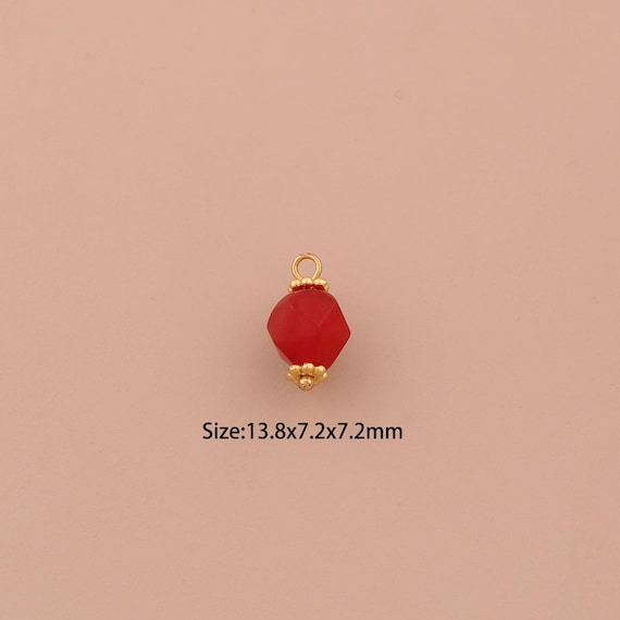 18K Gold Energy Stone Charms,Natural Stone Charms Pendants,Red Agate Charm for DIY Jewelry Making Supply