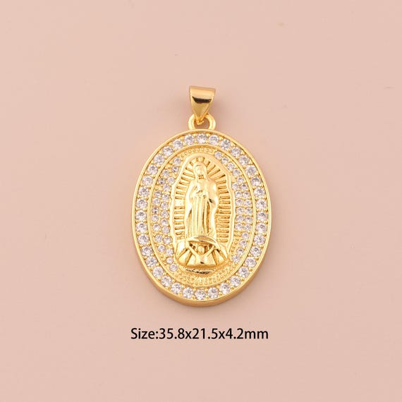 18K Gold Virgin Mary Charms,CZ Pave Religious Charms Pendants,Catholic Charm for DIY Jewelry Making Supply