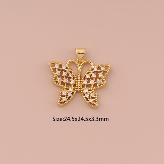 18K Gold Butterfly Charms,CZ Pave Minimalist Charms Pendants,Butterfly Charm for DIY Jewelry Making Supply
