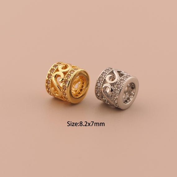 18K Gold Tube Spacer Bead,CZ Pave Minimalist Bead,Large Hole Bead for DIY Jewelry Making Supply