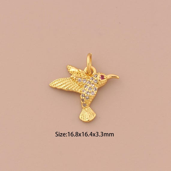 18K Gold Bird Charms,CZ Pave Animal Charms Pendants,Bird Charm for DIY Jewelry Making Supply
