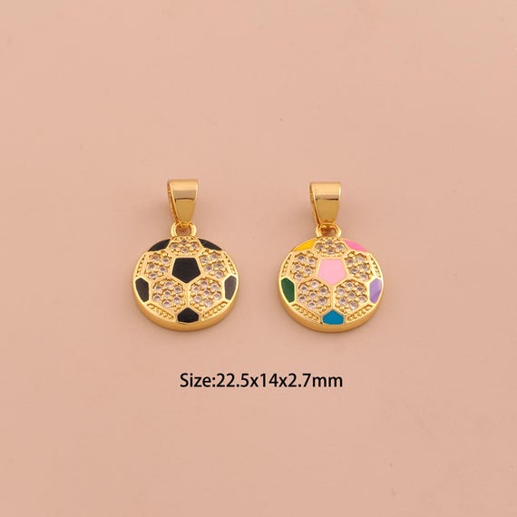 18K Gold Football Charms,Enamel Sports Charms Pendants,CZ Pave Football Charm for DIY Jewelry Making Supply