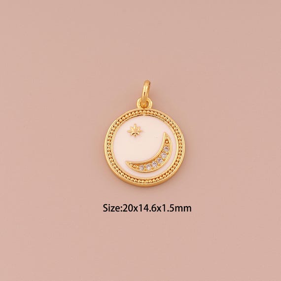 18K Gold Moon Charms,CZ Pave Minimalist Charms Pendants,Enamel Star Charm for DIY Jewelry Making Supply