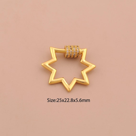 18K Gold Carabiner Clasp,Screw Clasp,CZ Pave Star Clasp for DIY Jewelry Making Supply