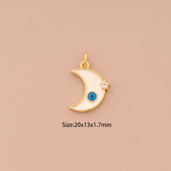 18K Gold Evil Eye Charms,CZ Pave Moon Charms Pendants,Enamel Devil Eye Charm for DIY Jewelry Making Supply
