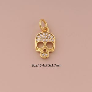 18K Gold Skull Charms,CZ Pave Minimalist Charms Pendants,Skull Charm for DIY Jewelry Making Supply