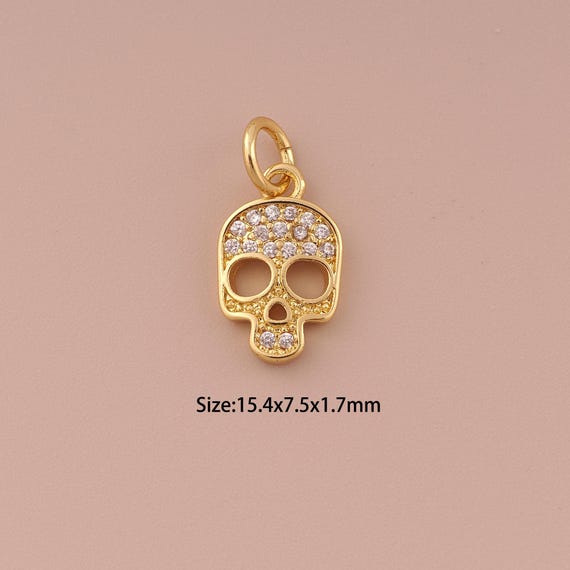 18K Gold Skull Charms,CZ Pave Minimalist Charms Pendants,Skull Charm for DIY Jewelry Making Supply