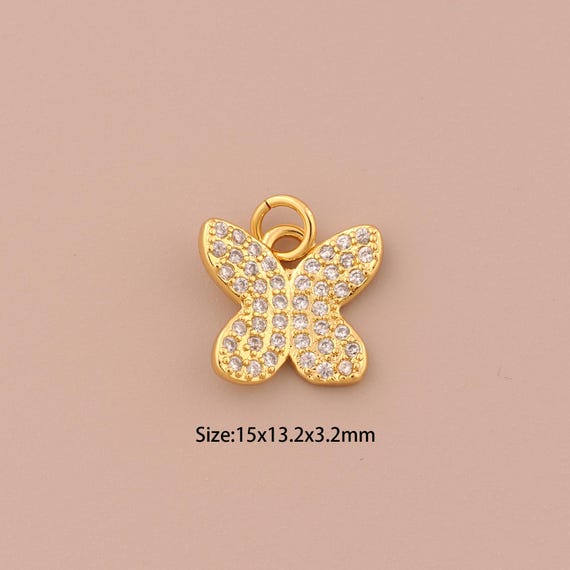 18K Gold Butterfly Charms,CZ Pave Insect Charms Pendants,Butterfly Charm for DIY Jewelry Making Supply