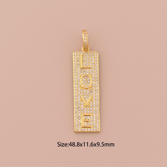 18K Gold LOVE Charms,CZ Pave Letter Charms Pendants,Square Charm for DIY Jewelry Making Supply