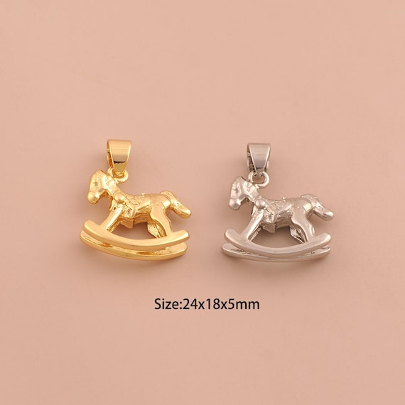 18K Gold Rocking Horse Charms,Horse Charms Pendants,Rocking Horse Charm for DIY Jewelry Making Supply