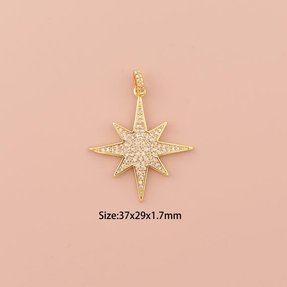 18K Gold Polaris Charms,CZ Pave Minimalist Charms Pendants,Polaris Charm for DIY Jewelry Making Supply