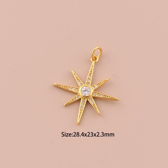 18K Gold Polaris Charms,CZ Pave Polaris Charms Pendants,Polaris Charm for DIY Jewelry Making Supply