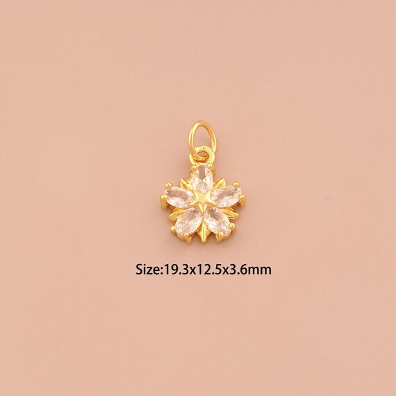 18K Gold Flower Charms,CZ Pave Flower Charms Pendants,Flower Charm for DIY Jewelry Making Supply