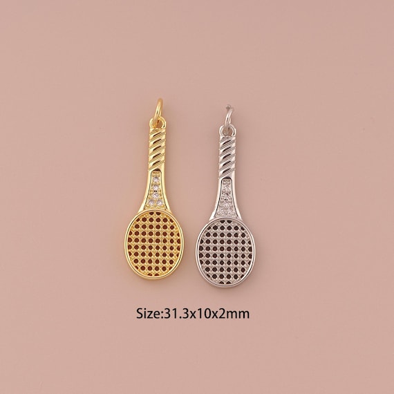 18K Gold Racket Charms,CZ Pave Minimalist Charms Pendants,Racket Charm for DIY Jewelry Making Supply
