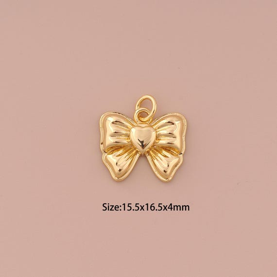18K Gold Bow Charms,Minimalist Charms Pendants,Heart Charm for DIY Jewelry Making Supply