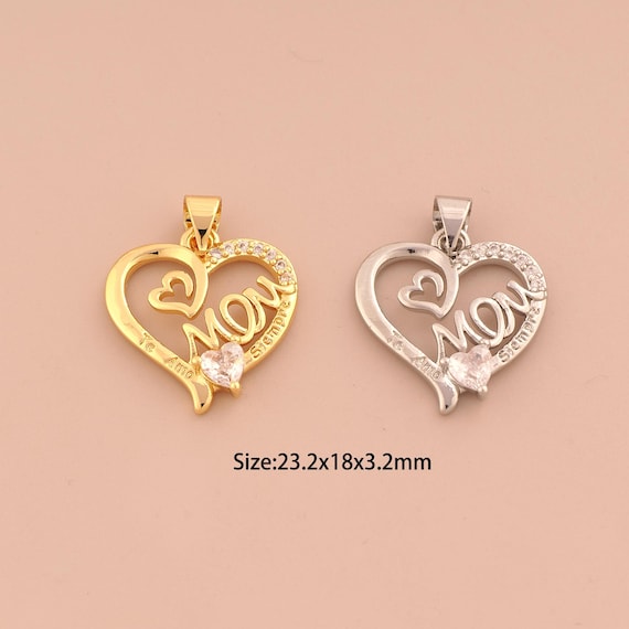 18K Gold MOM Charms,CZ Pave Heart Charms Pendants,Letter Charm for DIY Jewelry Making Supply