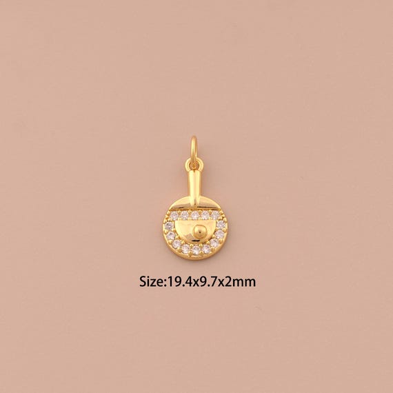 18K Gold Table Tennis Charms,CZ Pave Sports Charms Pendants,Racket Charm for DIY Jewelry Making Supply