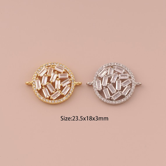 18K Gold Round Connector,CZ Pave Minimalist Connector Charms,Round Connector for DIY Jewelry Making Supply