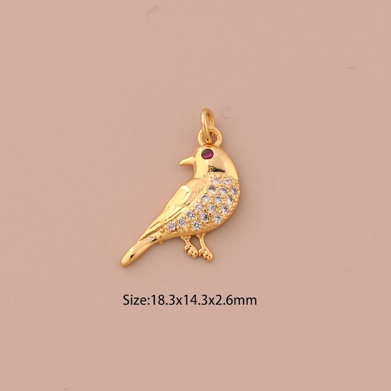 18K Gold Bird Charms,CZ Pave Animal Charms Pendants,Bird Charm for DIY Jewelry Making Supply