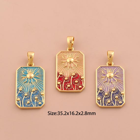 18K Gold Sun Charms,Enamel Sunburst Charms Pendants,Sunflower Charm for DIY Jewelry Making Supply