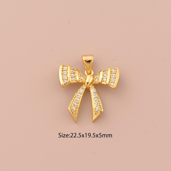 18K Gold Bow Charms,CZ Pave Bow Charms Pendants,Bow Charm for DIY Jewelry Making Supply