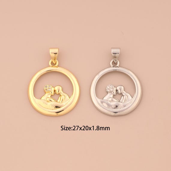 18K Gold Round Charms,CZ Pave Love Charms Pendants,Couple Charm for DIY Jewelry Making Supply