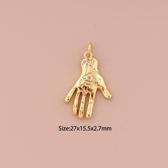 18K Gold Evil Eye Charms,CZ Pave Minimalist Charms Pendants,Hand Charm for DIY Jewelry Making Supply