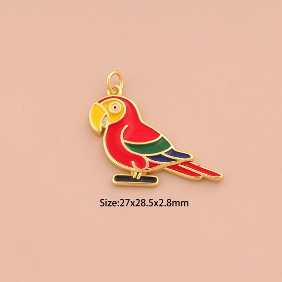 18K Gold Parrot Charms,Enamel Flying Charms Pendants,Animal Charm for DIY Jewelry Making Supply
