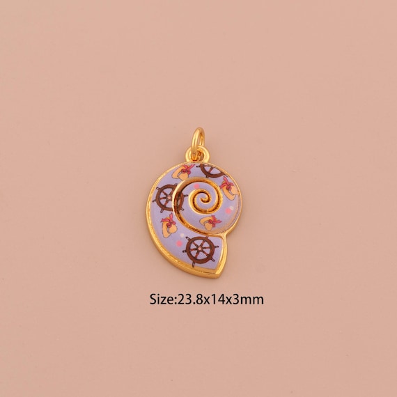 18K Gold Snail Shell Charms,Enamel Shell Charms Pendants,Snail Shell Charm for DIY Jewelry Making Supply
