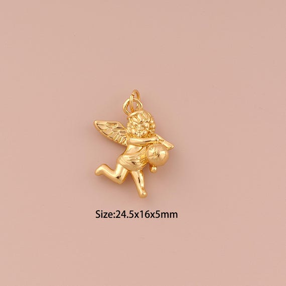18K Gold Angel Charms,Minimalist Charms Pendants,Angel Charm for DIY Jewelry Making Supply