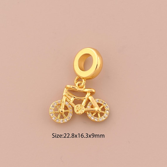 18K Gold Bicycle Charms,CZ Pave Bicycle Charms Pendants,Bicycle Charm for DIY Jewelry Making Supply